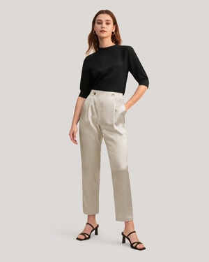 LILYSILK Women's Elegant Elastic Waist Silk Pants - Comfortable & Luxurious Lounge Pants for Home, Office & Travel