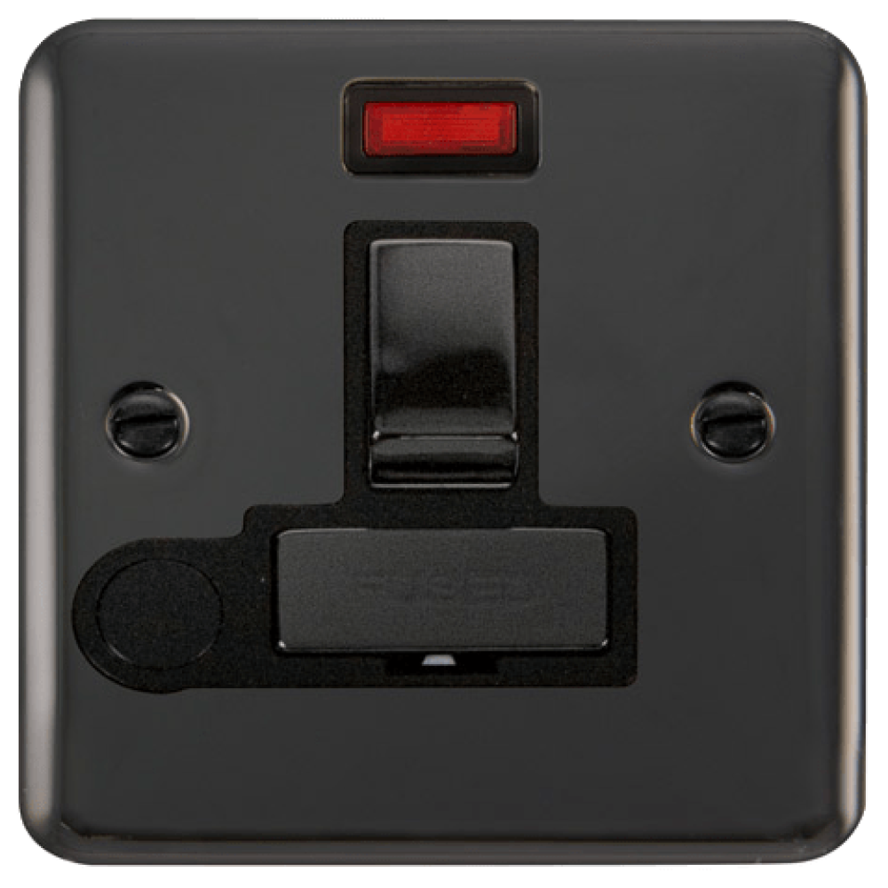 Click Deco Plus Black Nickel 13A Switched Spur with Flexible Cable and Neon Indicator - Modern Electrical Accessory for Home & Office Lighting Control