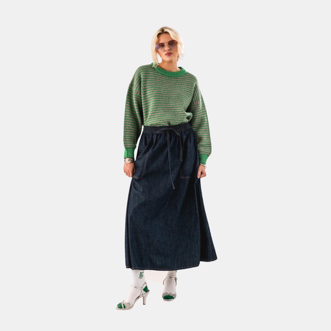 AkaneLL Maxi Skirt for Women - Flowy Long Blue Skirt with Elastic Waist | Perfect for Summer, Beach, Boho Outfits & Casual Wear