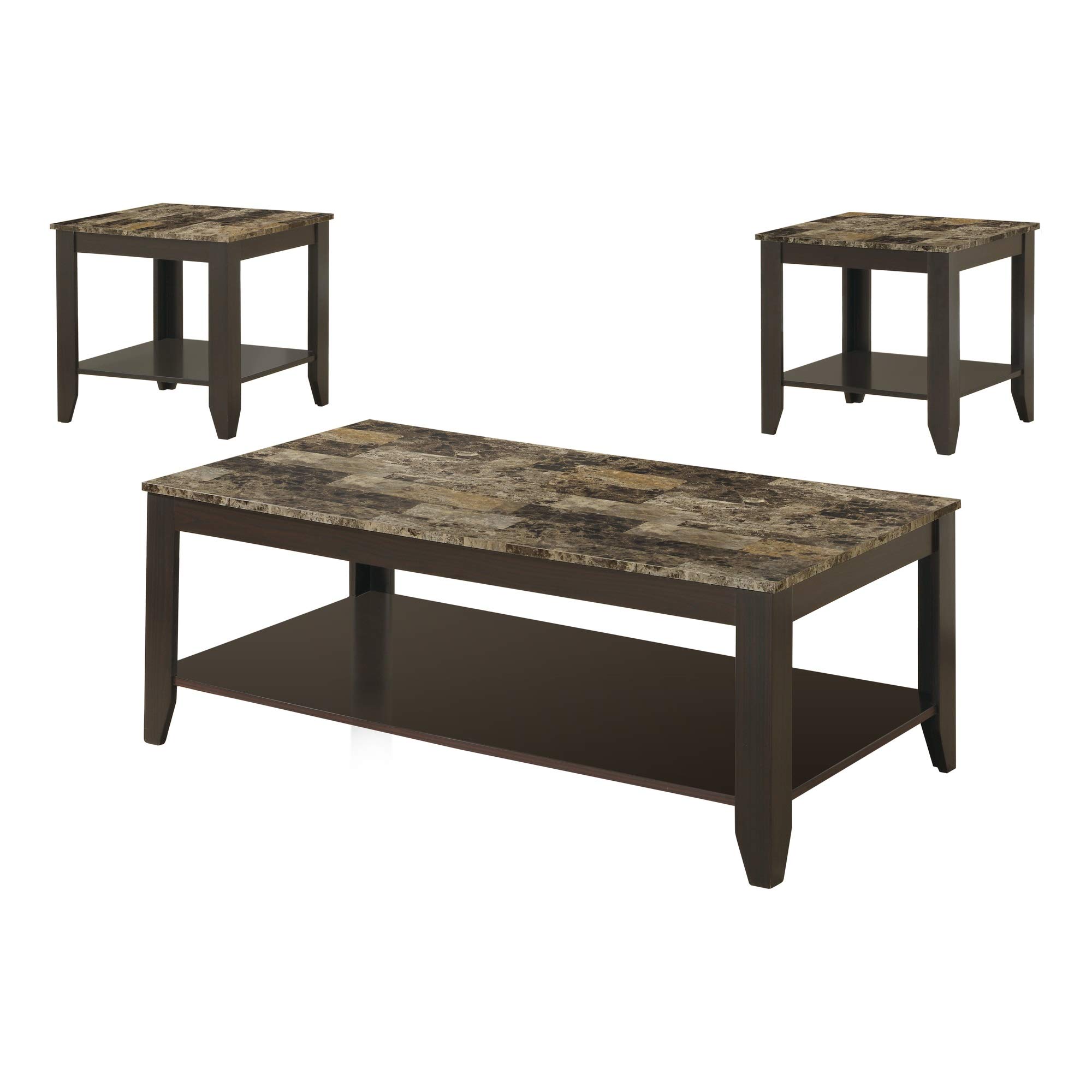 Ergode 3-Piece Coffee Table Set with Marble-Look Top - Modern Espresso Side Tables for Living Room, Patio & Office Decor