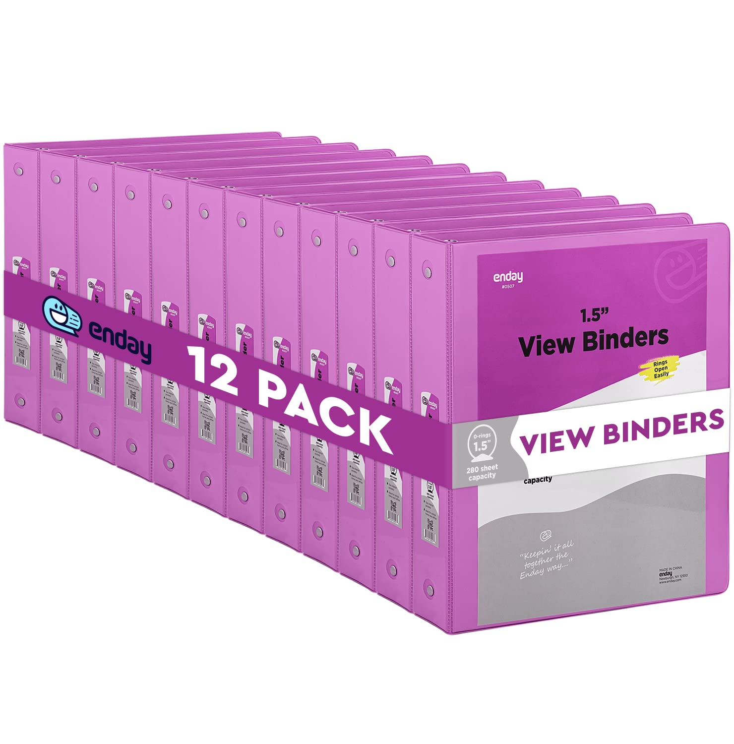 Enday 1.5 Inch 3-Ring Binder with Clear View Cover - 2 Inside Pockets, Purple (12 Pack) - Also Available in Red, Blue, Pink, Green & Grey - Durable School & Office Supplies for Organizing Documents, Homework & Presentations
