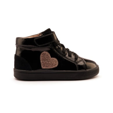 Old Soles Black Patent Heart Sneakers for Girls - Stylish Kids' Casual Shoes for School, Play & Everyday Wear