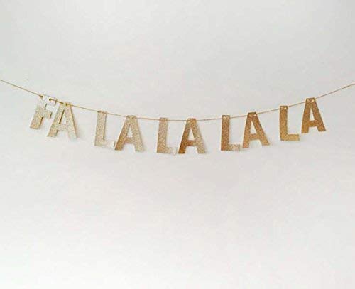 Fa La La La La Glitter Banner - Christmas Holiday Decor for Home, Party & Festive Celebrations - Merry & Bright White Xmas Sign for Wall, Fireplace & Holiday Displays