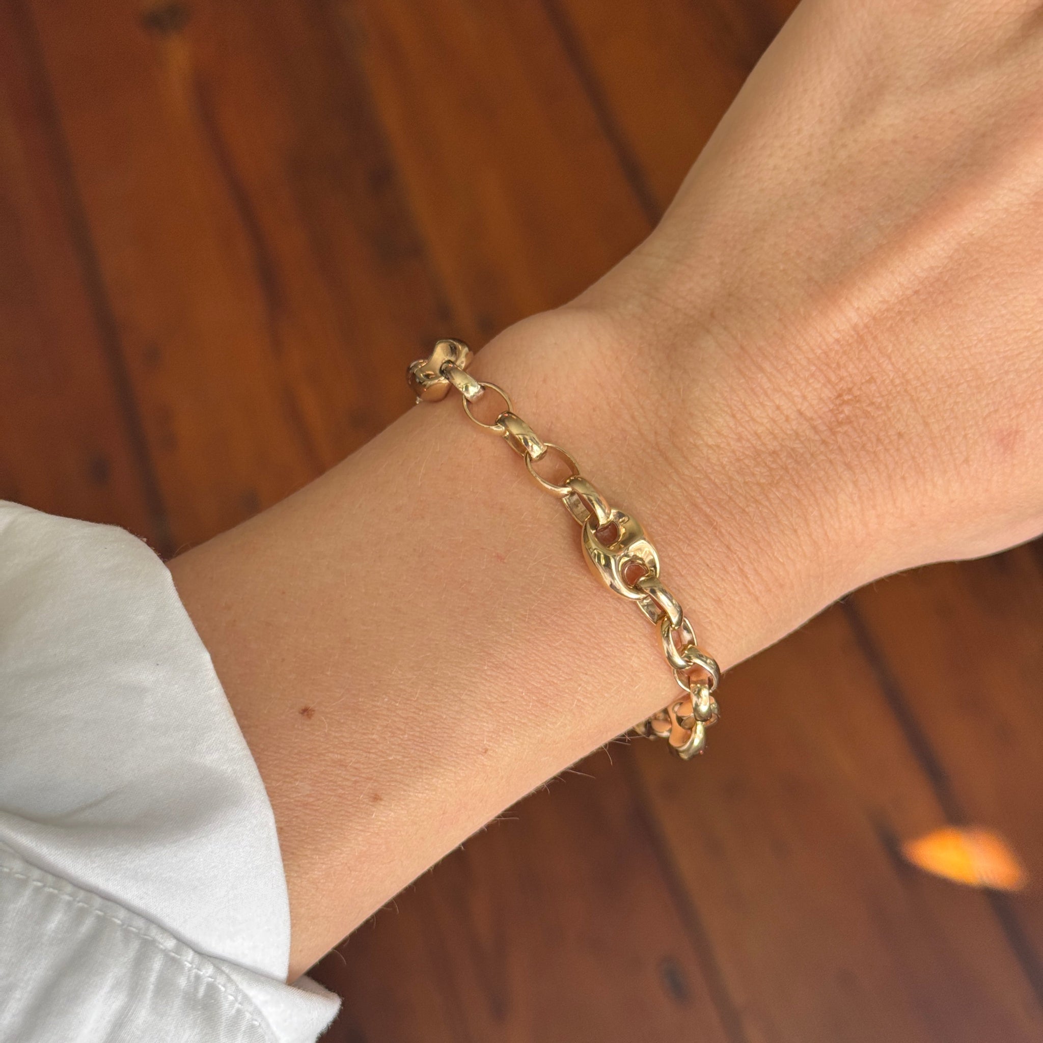 14K Yellow Gold Italian Puffy Mariner Chain Link Bracelet for Women - Elegant Jewelry Gift for Birthday, Anniversary & Special Occasions