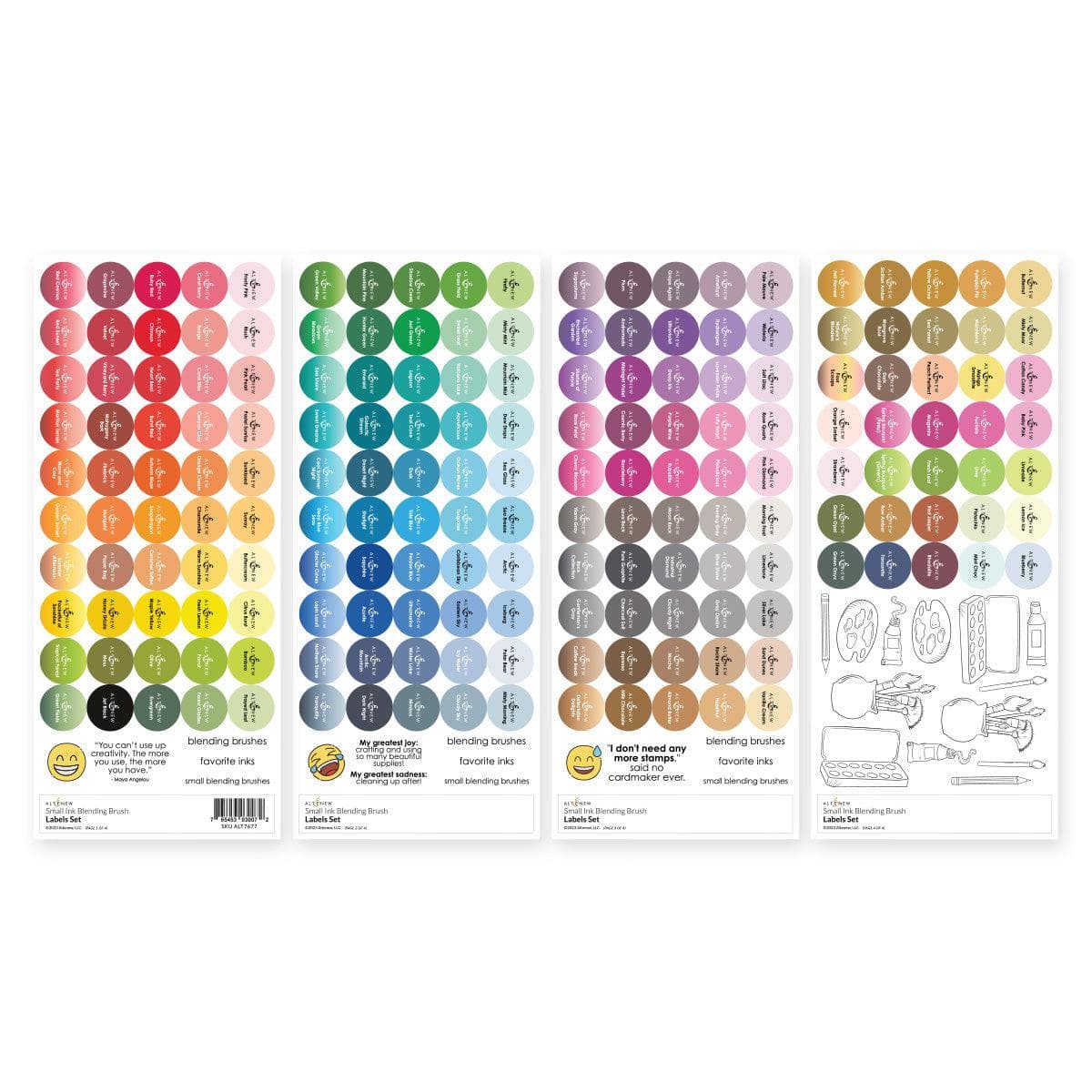 Small Ink Blending Brush Label Set - 4 Sheets of All Crisp Dye Ink Colors for Card Making & Scrapbooking