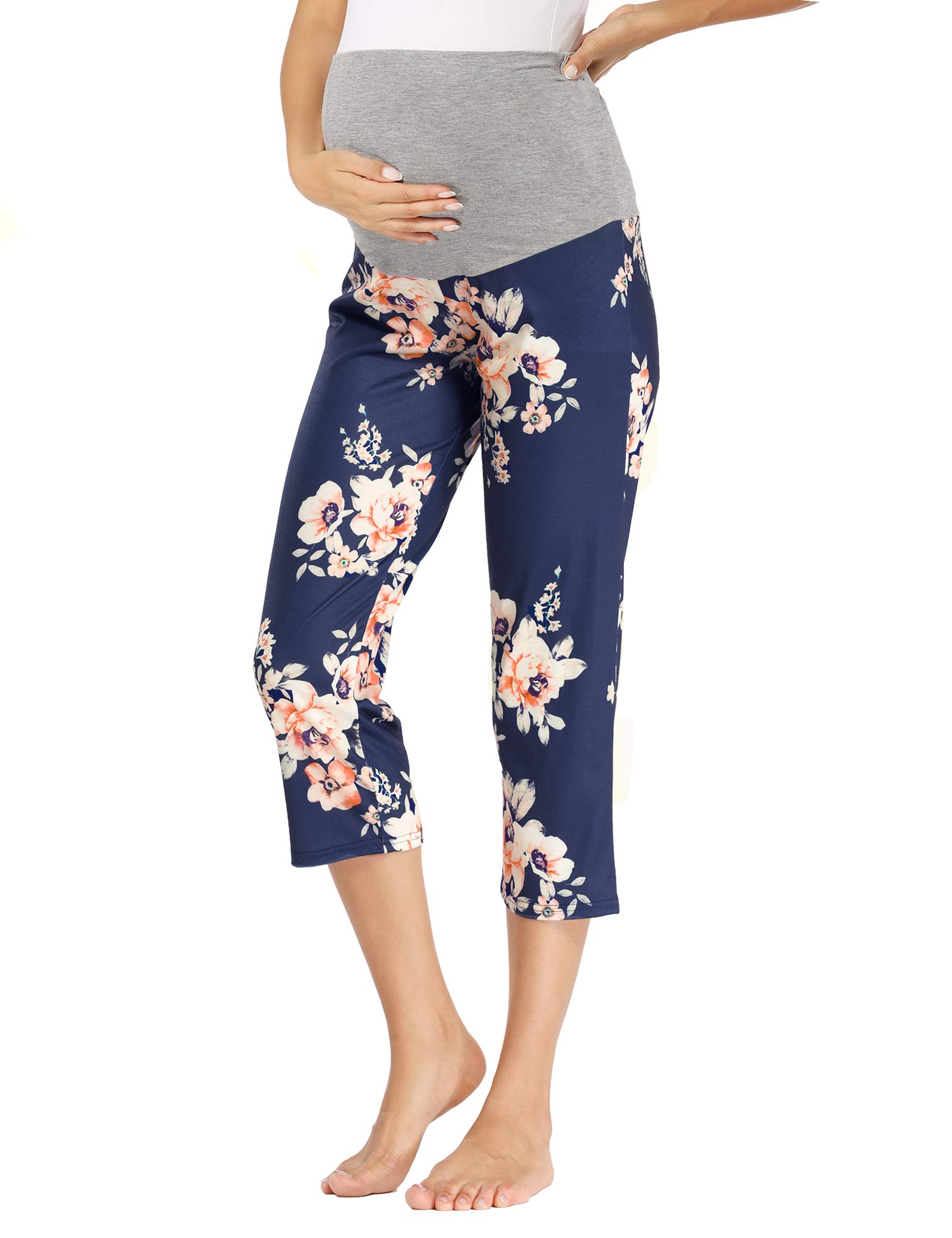 AMPOSH Women's Maternity Capri Pants - Stretchy Lounge Pants for Pregnancy, Comfortable Yoga Shorts - Perfect for Maternity Wear, Relaxing at Home & Prenatal Yoga