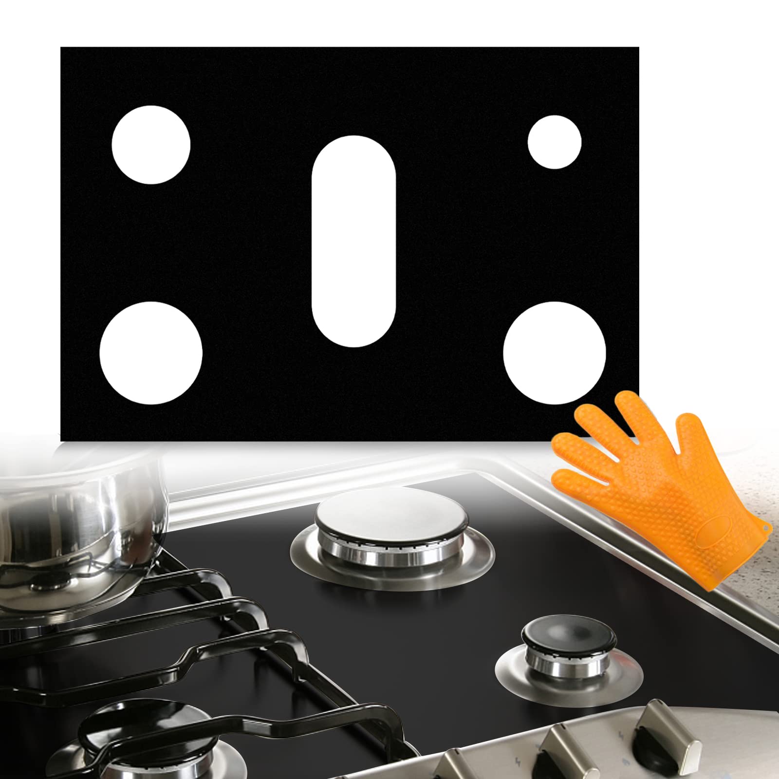 Samsung Gas Range Burner Covers - Reusable Nonstick Stove Top Protector for Kitchen, Gas Stove Burner Liners with Silicone Oven Mitt (1-Piece Set) - Perfect for Cooking, Baking & Protecting Your Stove from Spills & Stains