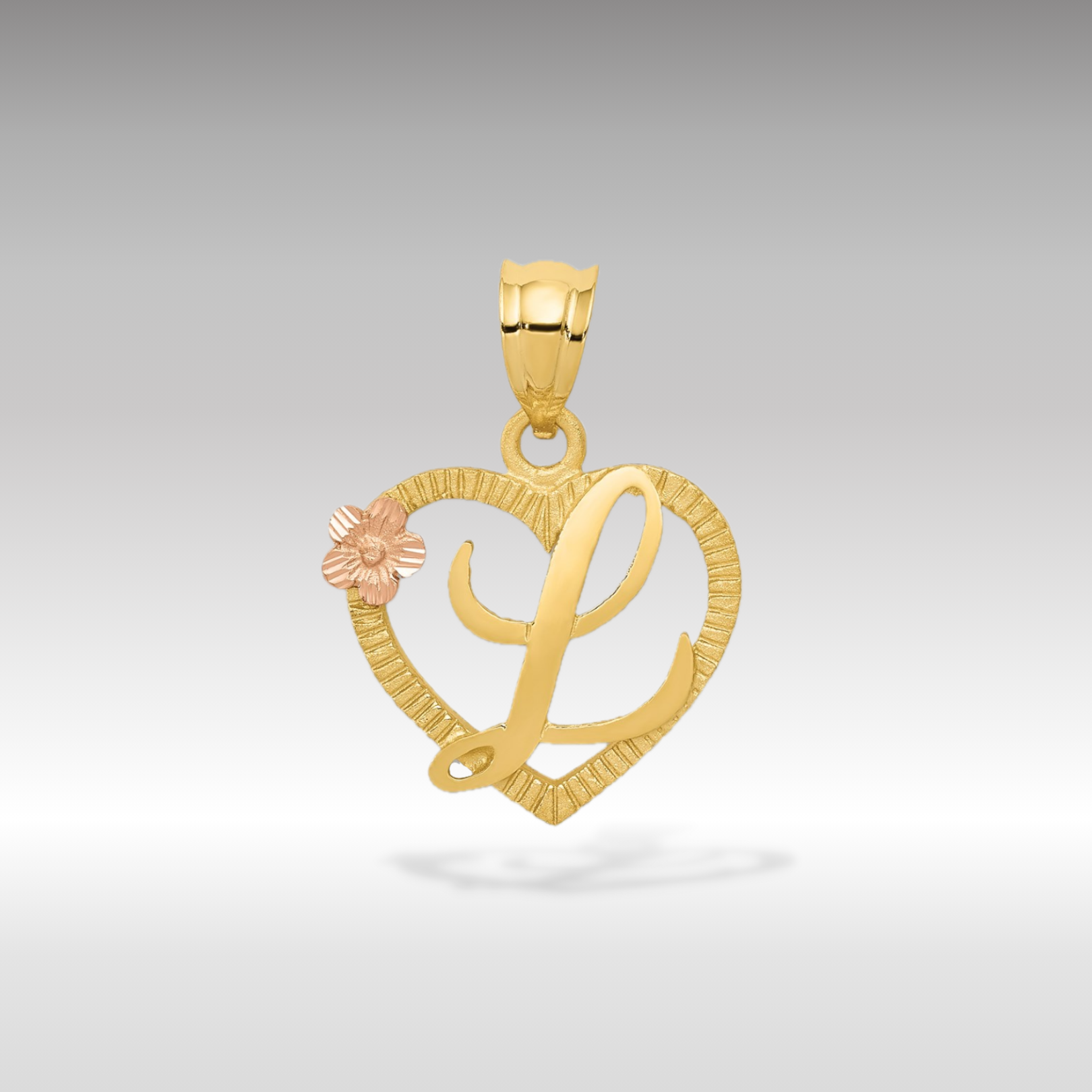 Gold Script Letter 'L' Heart Charm Necklace with Floral Accent - Elegant Personalized Jewelry Gift for Women, Perfect for Valentine's Day, Anniversary & Special Occasions