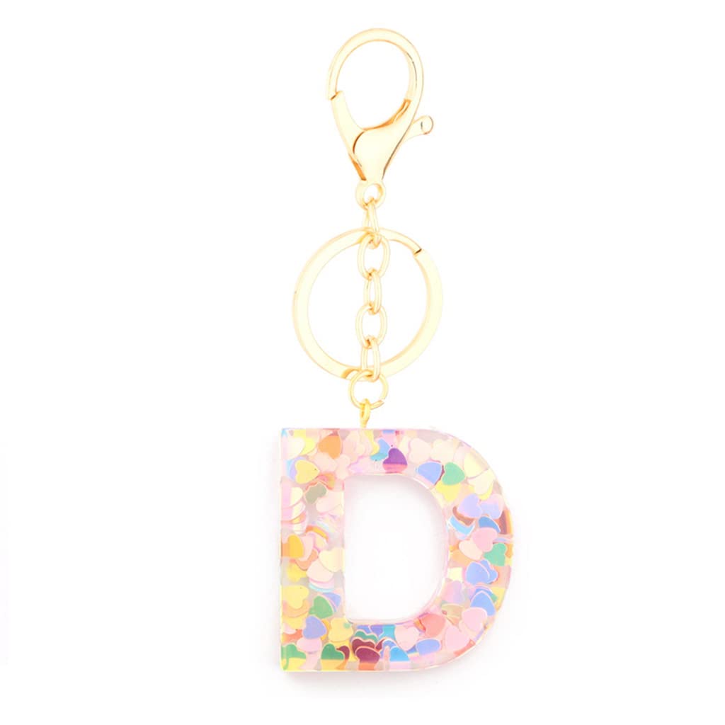 Clear Heart Sequins A-Z Alphabet Resin Keychain for Women - Personalized Initial Letter Key Ring, Cute Bag Charms & Accessories - Perfect for Gifts, Backpacks, and Key Organization