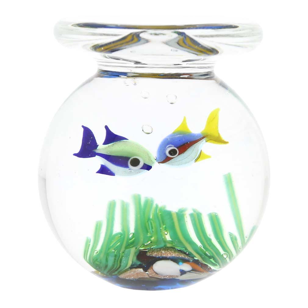 Authentic Murano Glass Aquarium Jar with Two Tropical Fish - Handmade in Venice, Italy | Perfect for Home Decor, Office Desk, and Gift Ideas