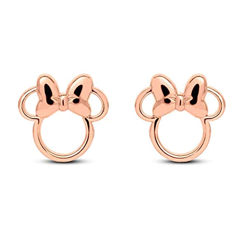 Disney Mickey & Minnie Mouse Stud Earrings for Women & Girls - 925 Sterling Silver & 14K Rose Gold Plated Push Back Earrings - Perfect for Disney Fans, Birthday Gifts & Everyday Wear