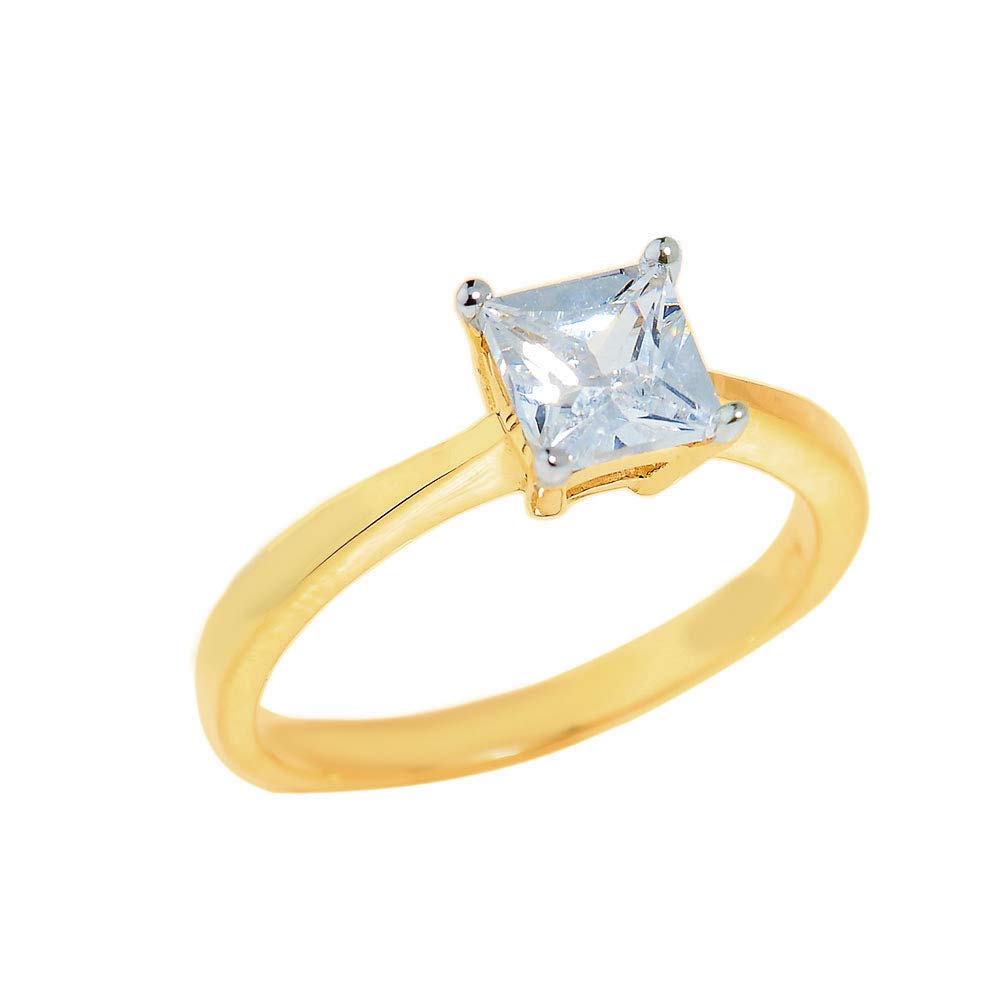 10K Gold Princess Cut Cubic Zirconia Solitaire Engagement Ring for Women - Elegant 4-Prong Setting, Perfect for Proposals, Anniversaries & Special Occasions