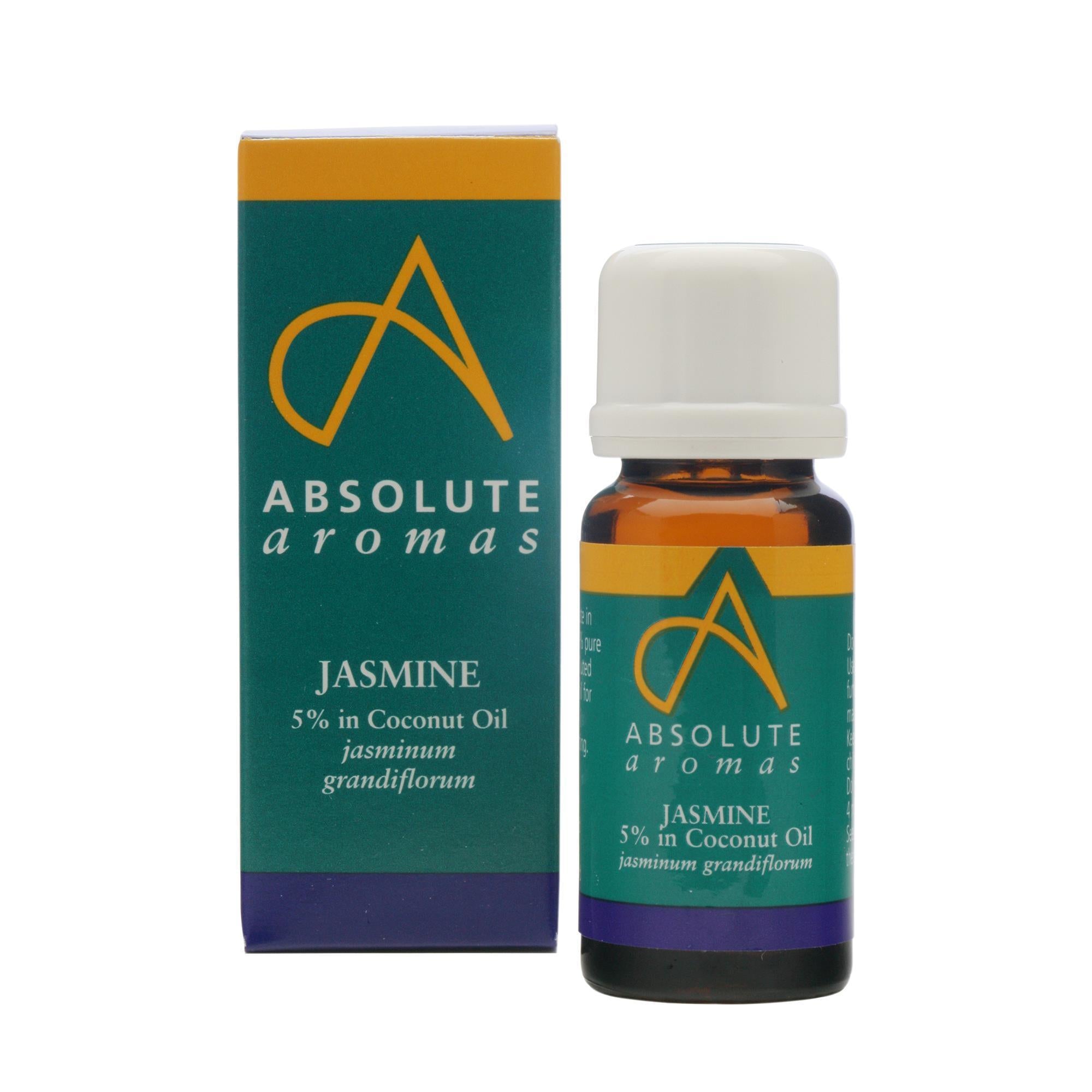 Absolute Aromas Pure Jasmine 5% Dilution Essential Oil - 10mL Bottle for Aromatherapy, Massage & Relaxation