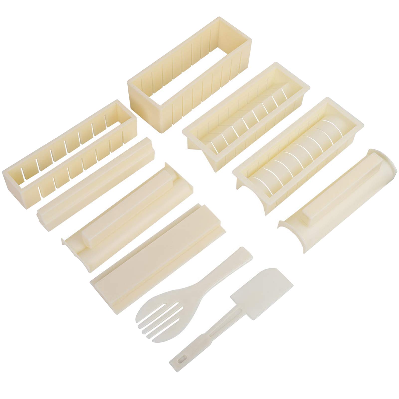 Eurobuy Complete 10-Piece Sushi Making Kit with 8 Rice Roll Molds, Fork & Spatula - DIY Home Sushi Maker Tool for Beginners | Perfect for Family Cooking, Parties & Japanese Cuisine Enthusiasts
