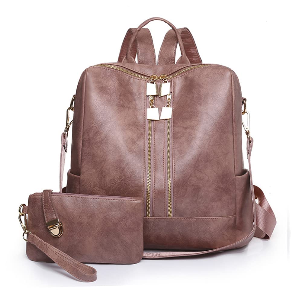 Vintage Women's Backpack Purse - Multi-Pocket Travel Shoulder Bag for Daily Use & Outings (Pink)