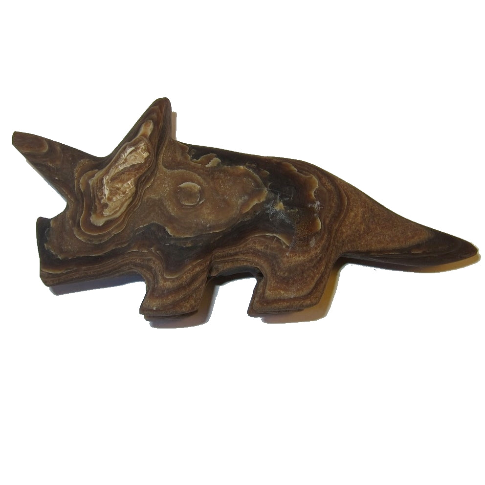 Natural Aragonite Dinosaur Figurine - Brown Swirl Triceratops Gemstone Statue for Home Decor, Crystal Collection & Gift Giving