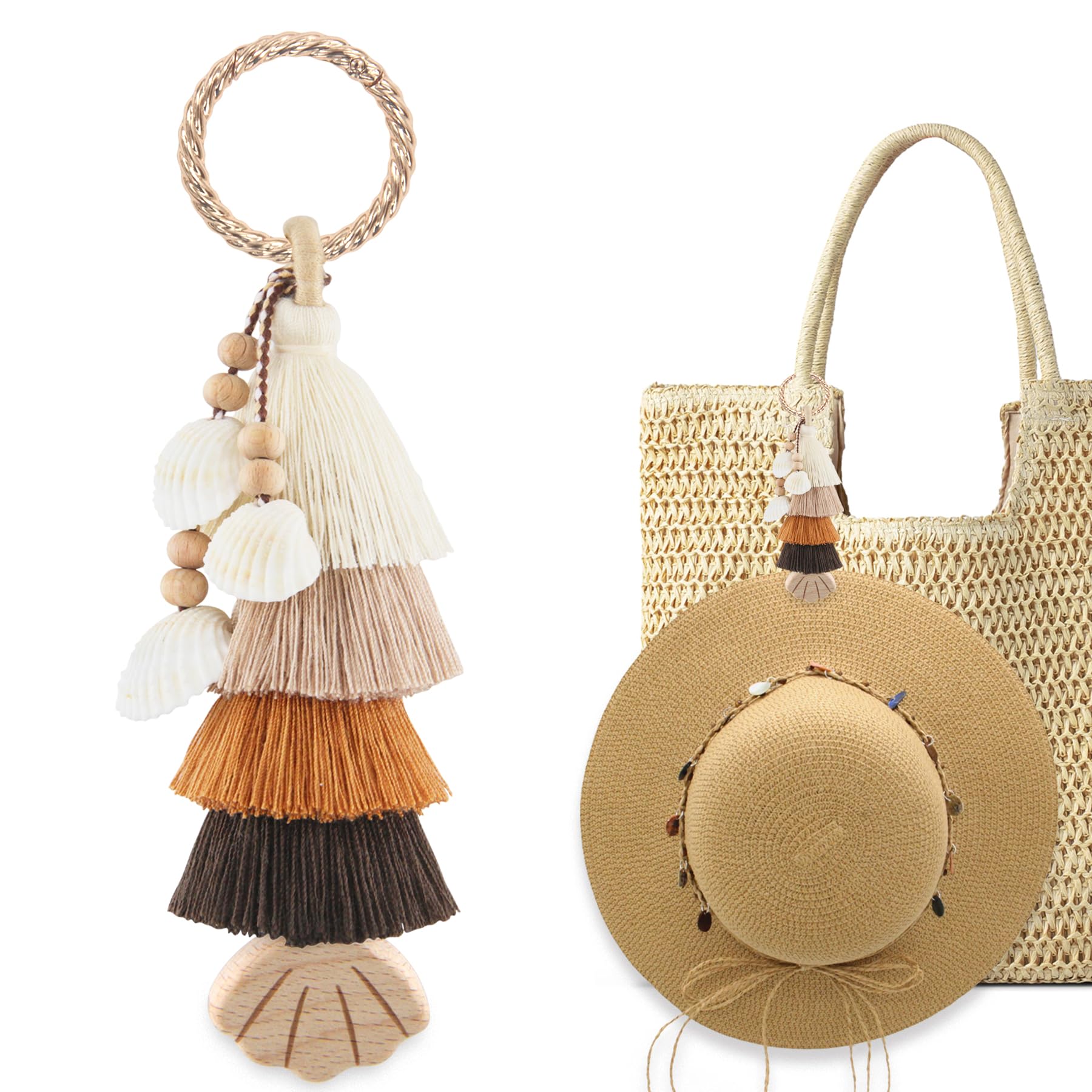 Handmade Tassel Keychain with Wooden Hat Clip - Stylish Bag Charm for Women's Travel Accessories | Perfect for Luggage, Backpacks & Purses