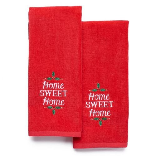 Red Cotton Hand Towels Set of 2 - Soft Embroidered Kitchen & Bath Towels for Home Decor - Perfect for Guest Bathrooms, Farmhouse Kitchens & Cozy Home Accents