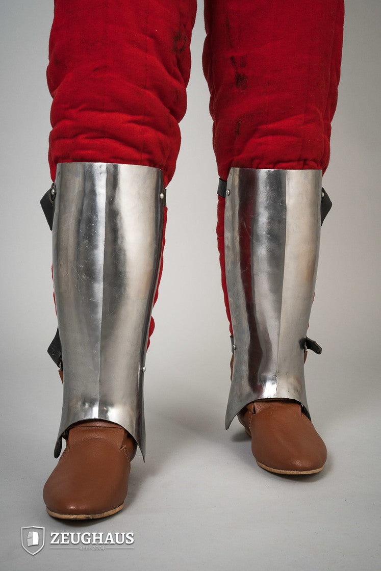 14th Century Greaves - 1.6mm Polished Steel Leg Armor for Medieval Reenactment, LARP & Cosplay