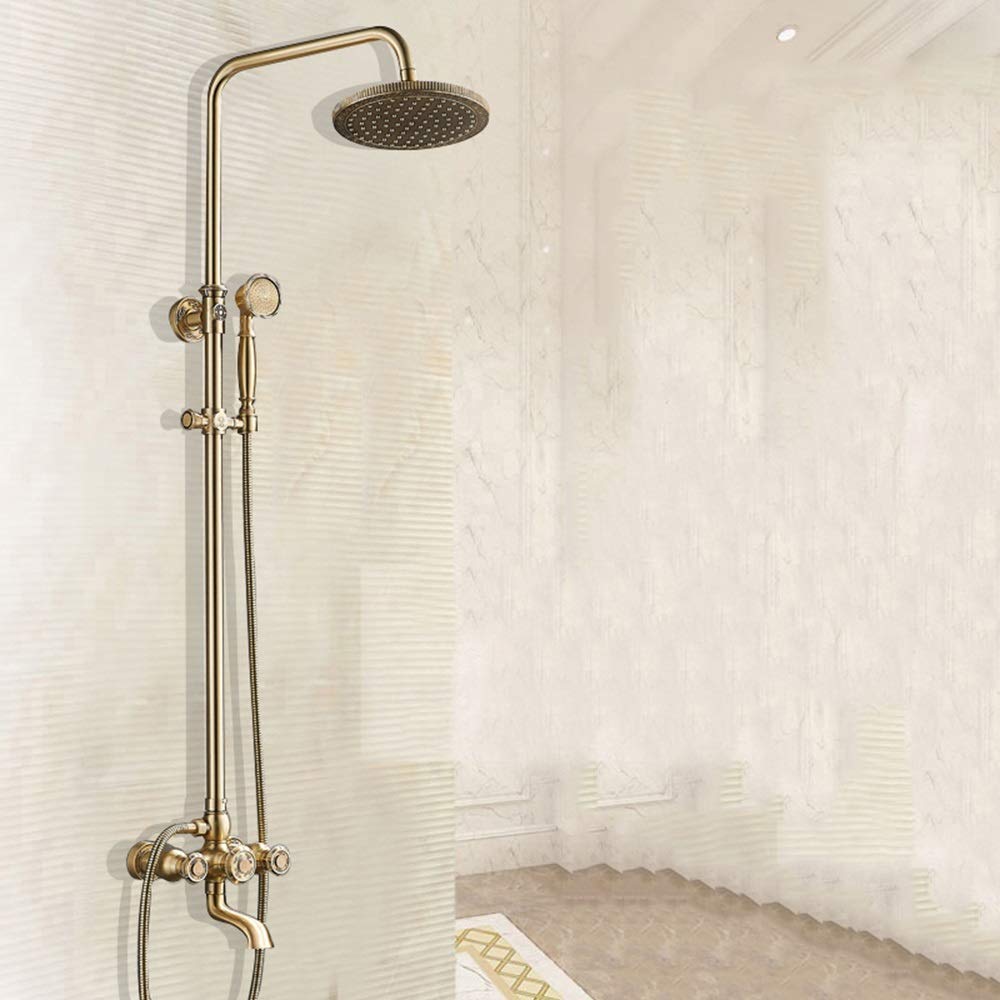 TANGIST 10 Inch Round Top Shower System - American Retro Copper Shower Faucet Set with 3 Spray Modes, Hot & Cold Water Control, Anti-Rust Finish - Perfect for Vintage Bathroom Renovation & Luxury Spa Experience
