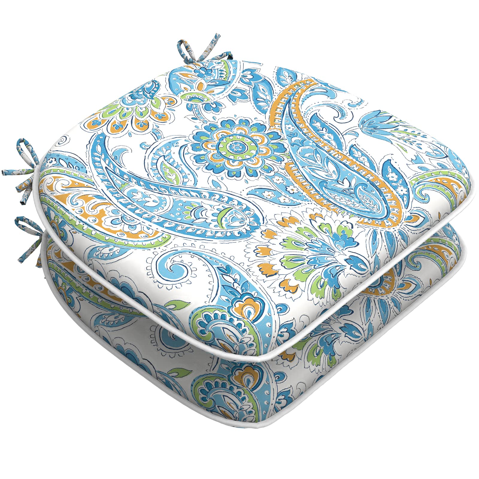 LVTXIII Indoor Outdoor Chair Cushions 16x17 Inch with Ties - 2 Pack Light Paisley Patio Seat Pads for Garden, Home & Office - Weather-Resistant Comfort for Lounge Chairs, Dining Sets & Decorative Furniture