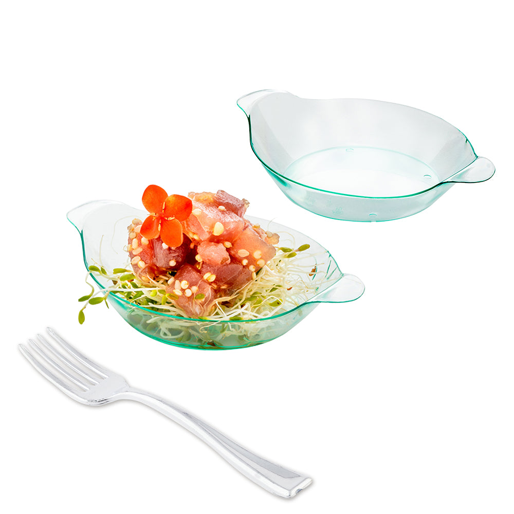 100-Pack Seagreen Oval Plastic Mini Handled Plates (3.75