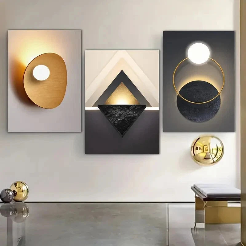 3-Piece Abstract Modern Geometric Metal Wall Art - Ready to Hang Contemporary Home Decor for Living Room, Bedroom & Office