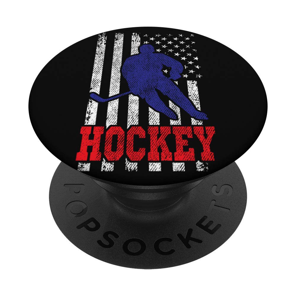 USA Flag Hockey Player Ice Hockey Phone Grip & Stand - American Flag PopSockets for iPhone, Samsung & Tablets - Perfect for Hockey Games, Sports Events & Phone Protection