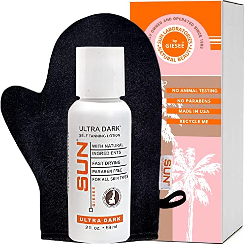 Sun Laboratories Ultra Dark Self-Tanning Lotion with Mitt - 2 fl oz - Natural Golden Glow for Face & Body - Perfect for Beach, Vacation & Special Occasions