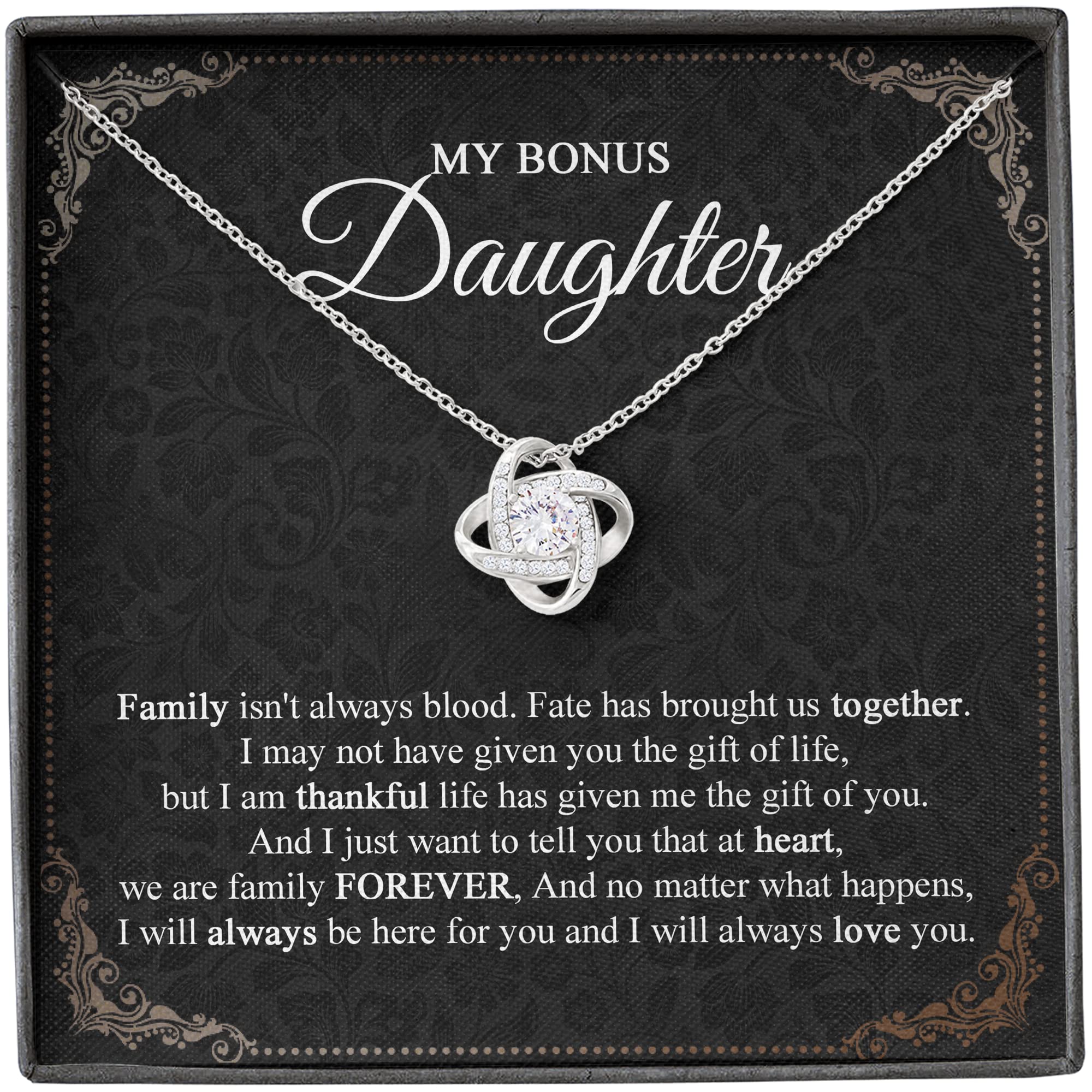 Stepdaughter Necklace for Stepmom & Stepdad - Silver Plated Gift for Stepdaughter - 'Even Though You Aren't My Blood' Heart Pendant - Perfect for Birthdays, Holidays & Special Family Moments
