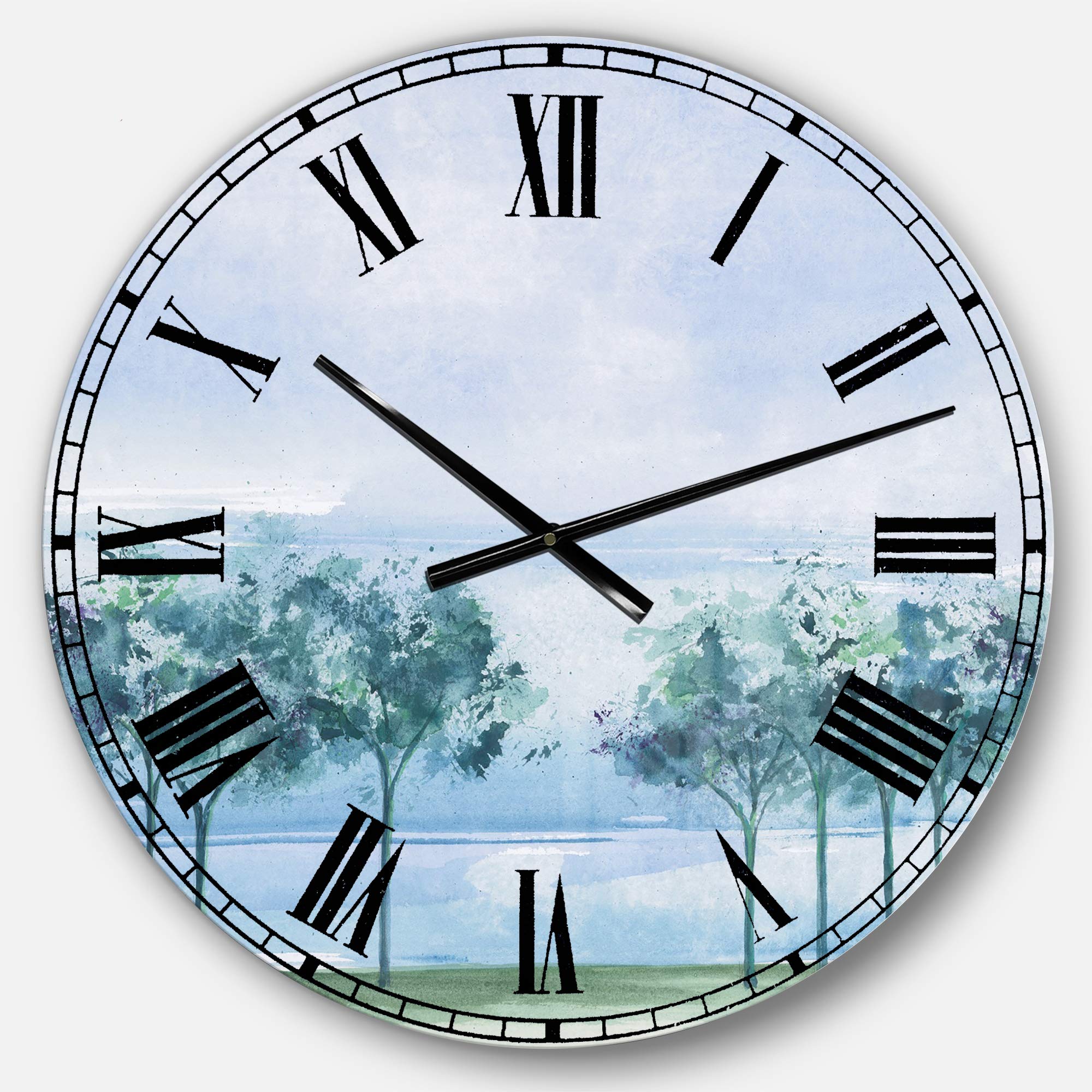 Designart Tree Across The Lake Round Metal Wall Clock - Traditional Circle Wall Art Decor for Home, Living Room, Bedroom & Office | Perfect for Rustic, Farmhouse & Nature-Inspired Interiors
