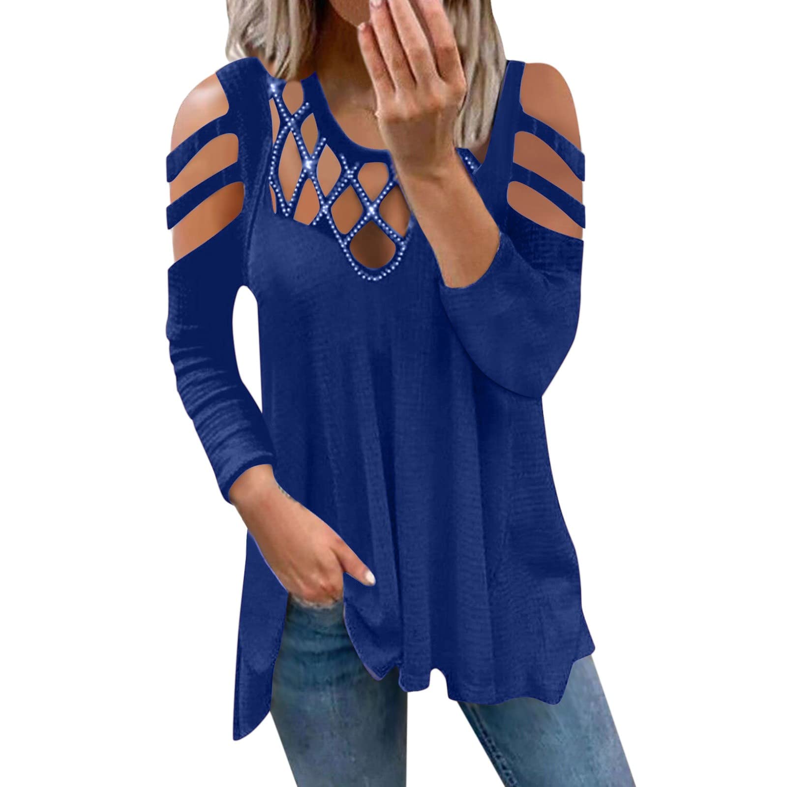 Trendy Women's Cold Shoulder V-Neck Zipper Tunic Tops - Long Sleeve Floral Tie Dye Loose Fit T-Shirts for Casual Wear, Party & Daily Outfits