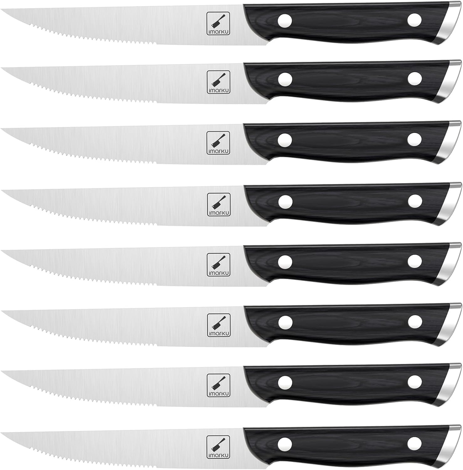 Imarku 8-Piece Steak Knives Set - Serrated Japanese HC Steel Blades with Pakkawood Ergonomic Handles - Premium Steak Knife Set in Gift Box - Perfect for Steak Dinners, BBQ Parties & Housewarming Gifts for Men & Women