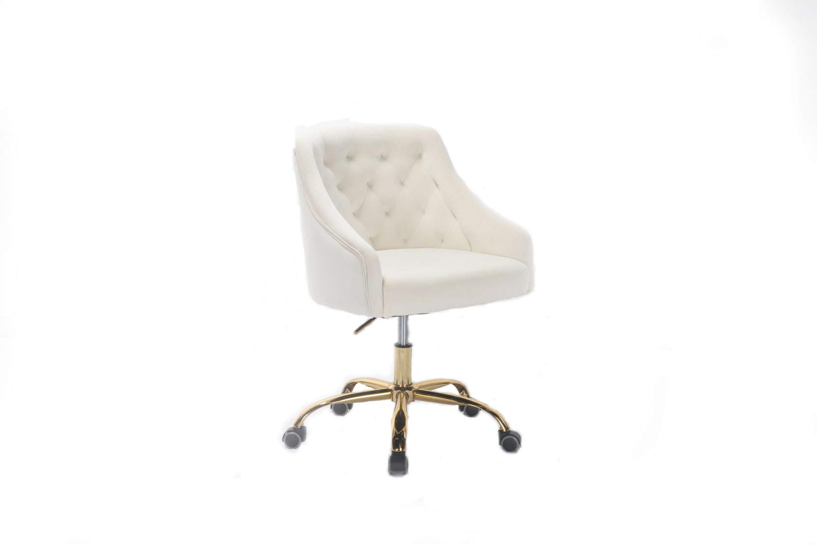 Ergonomic Velvet Swivel Desk Chair with Wheels - ZOBIDO Home Office Task Chair for Women, Girls & Kids, Seashell Back Design, Perfect for Living Room, Vanity or Study (White) - Comfortable Seating for Work, Gaming & Relaxation