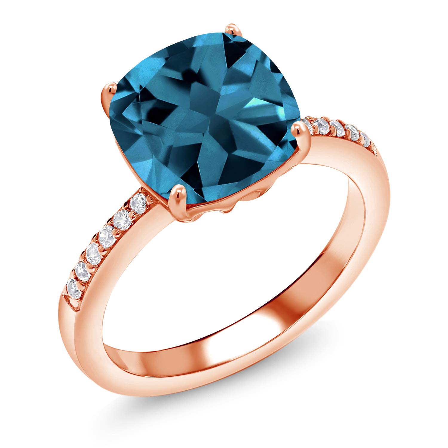 5.32 Ct Cushion London Blue Topaz Ring - 18K Rose Gold Plated Sterling Silver - Elegant Jewelry for Women, Perfect for Weddings, Anniversaries & Special Occasions