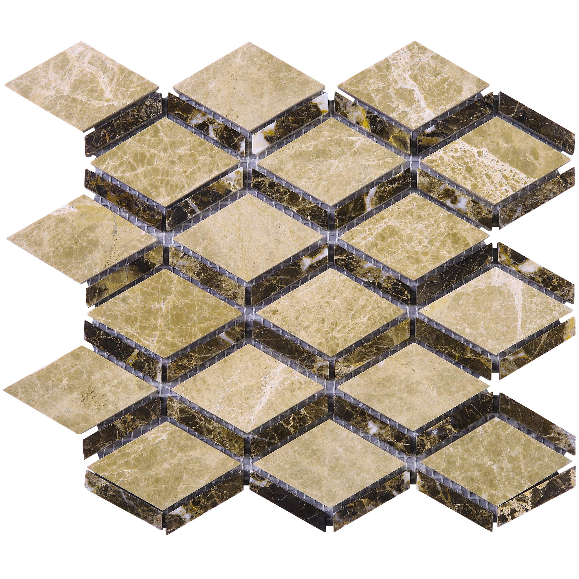 Premium Brown/Beige Double Diamond Stone Mosaic Tile - TEMPG-02 (10 Sheets) - Perfect for Backsplash, Bathroom & Kitchen Wall Decor