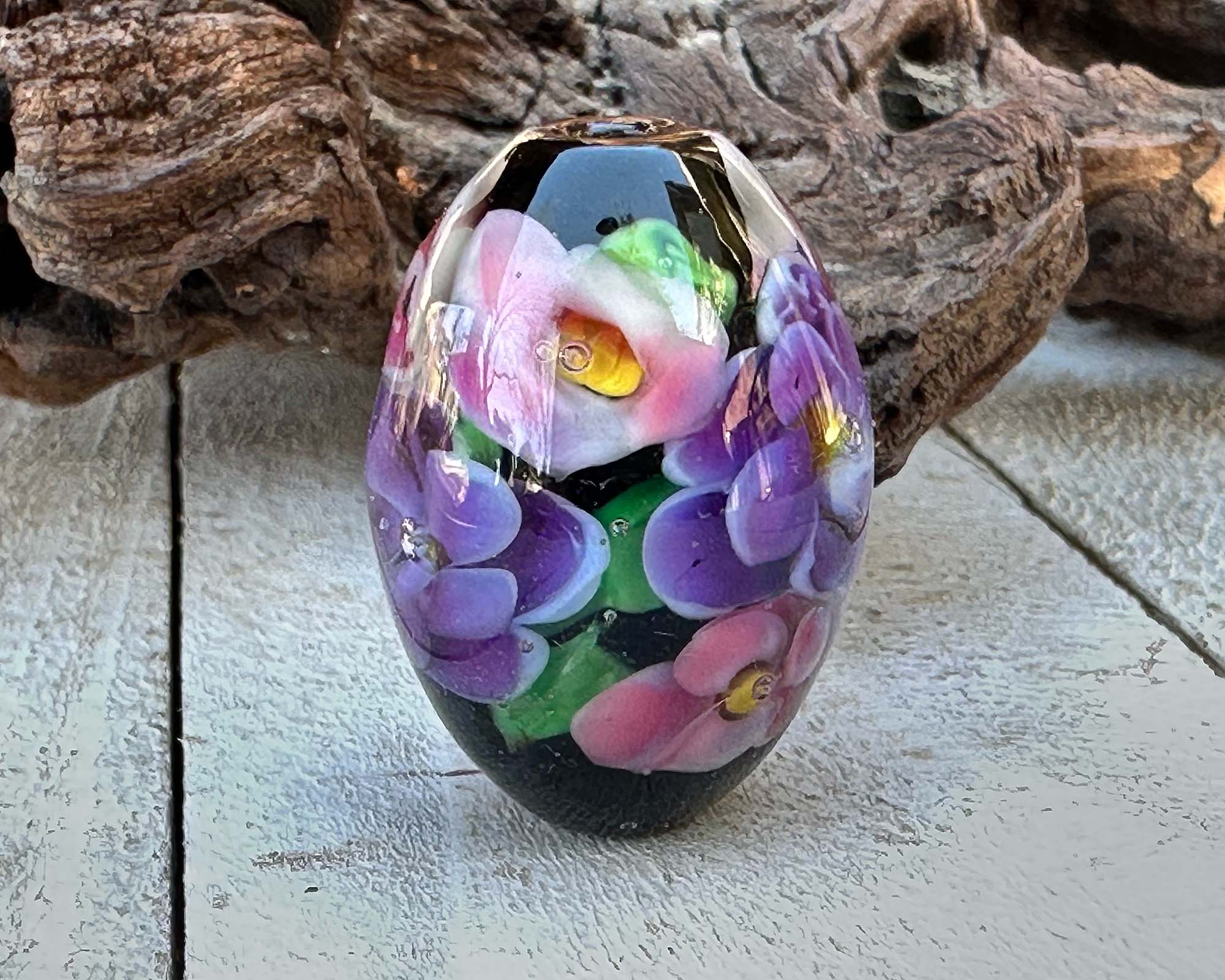 Spring Blooms Floral Lampwork Focal Bead SRA - Handmade Glass Bead for Jewelry Making, DIY Crafts, Necklace Pendants - Perfect for Beaders, Artists & Craft Lovers