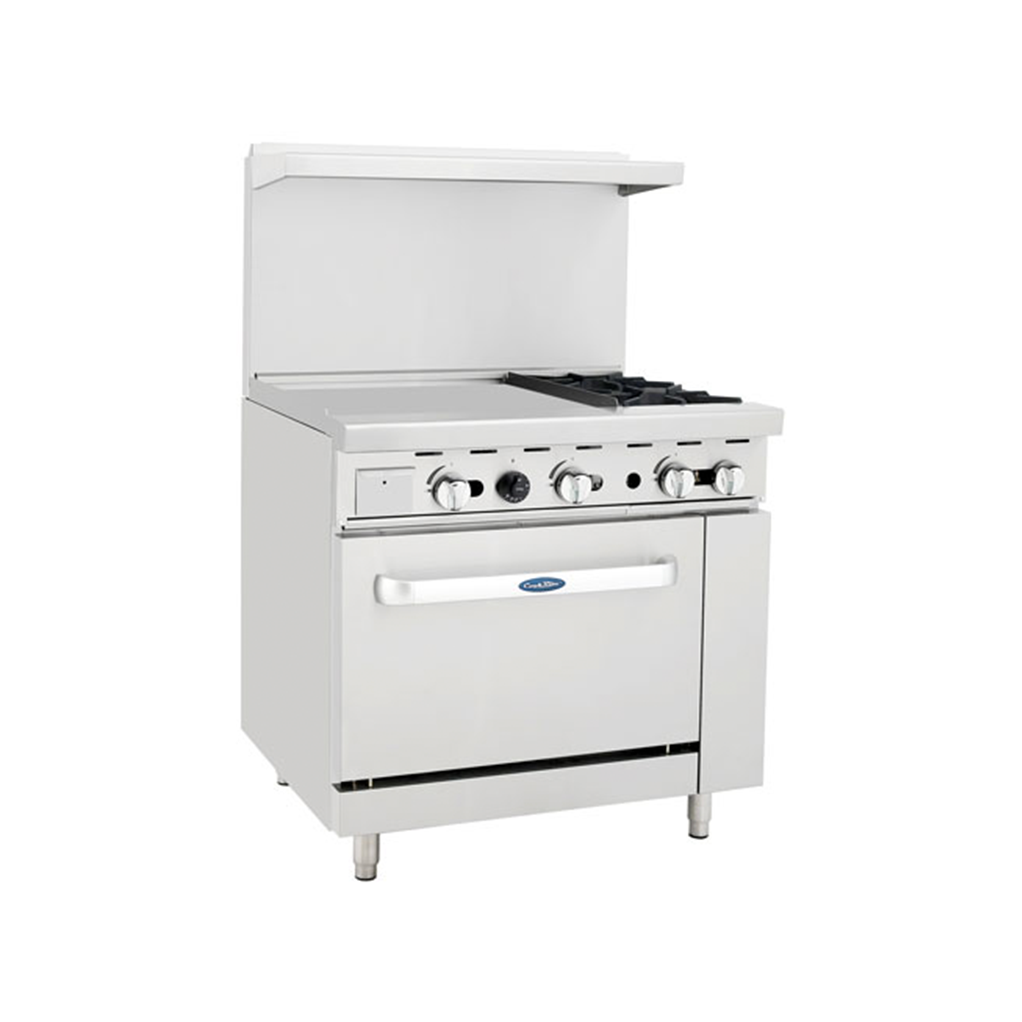 Atosa CookRite 36-Inch Commercial Gas Range with 2 Burners, 24-Inch Griddle & Standard Oven - 139,000 BTU Natural Gas - Perfect for Restaurants, Food Trucks & Catering Businesses