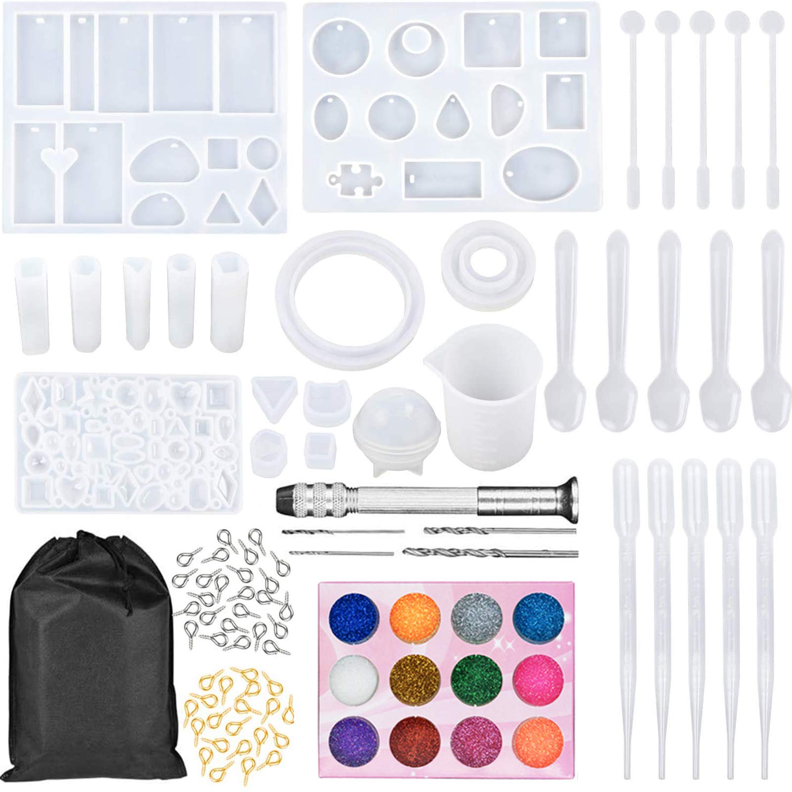 YESBAY 137Pcs Silicone Jewelry Molds Kit for Epoxy Resin Casting - DIY Earring, Pendant & Craft Making Tools with Sequins - Perfect for Handmade Jewelry, Gift Making & Home Craft Projects