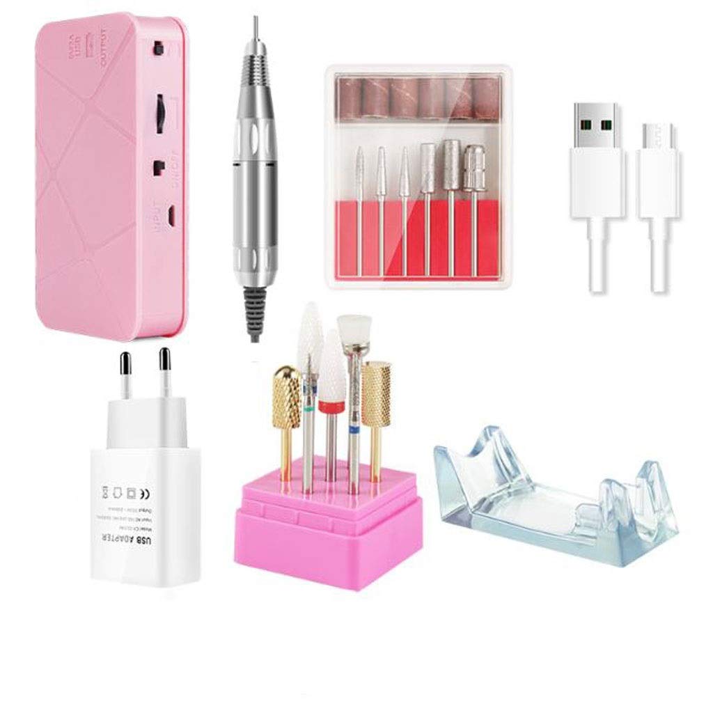 Professional Rechargeable Electric Nail Drill Kit - 30000 RPM Portable Nail File Machine with Polisher for Manicure & Pedicure | Perfect for Salon, Home & Travel Use (Pink)