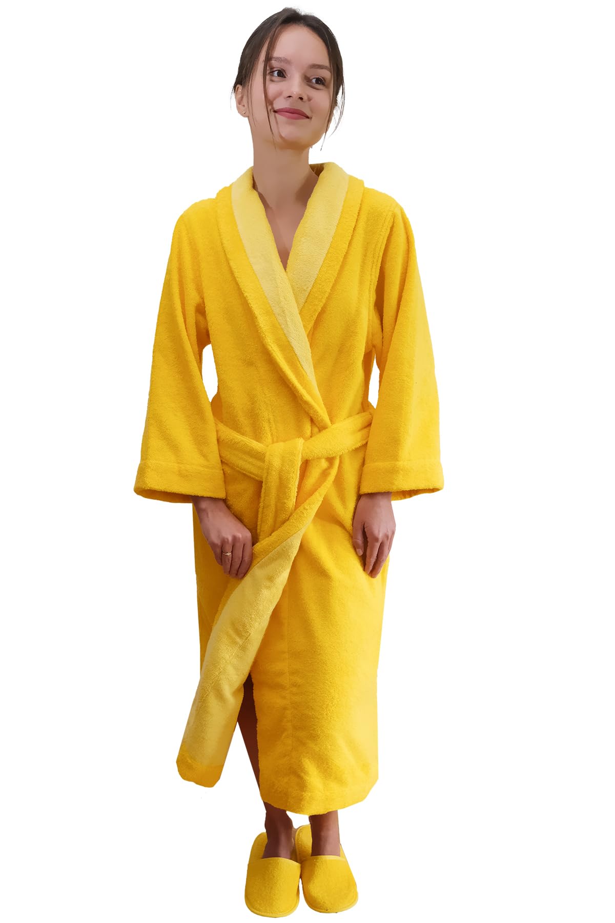 Faccia dei Colori Medium Bathrobe Slippers - Soft Plush Daffodil Gold Haze Slippers for Women & Men | Cozy House Shoes for Spa, Bathroom, and Relaxation at Home