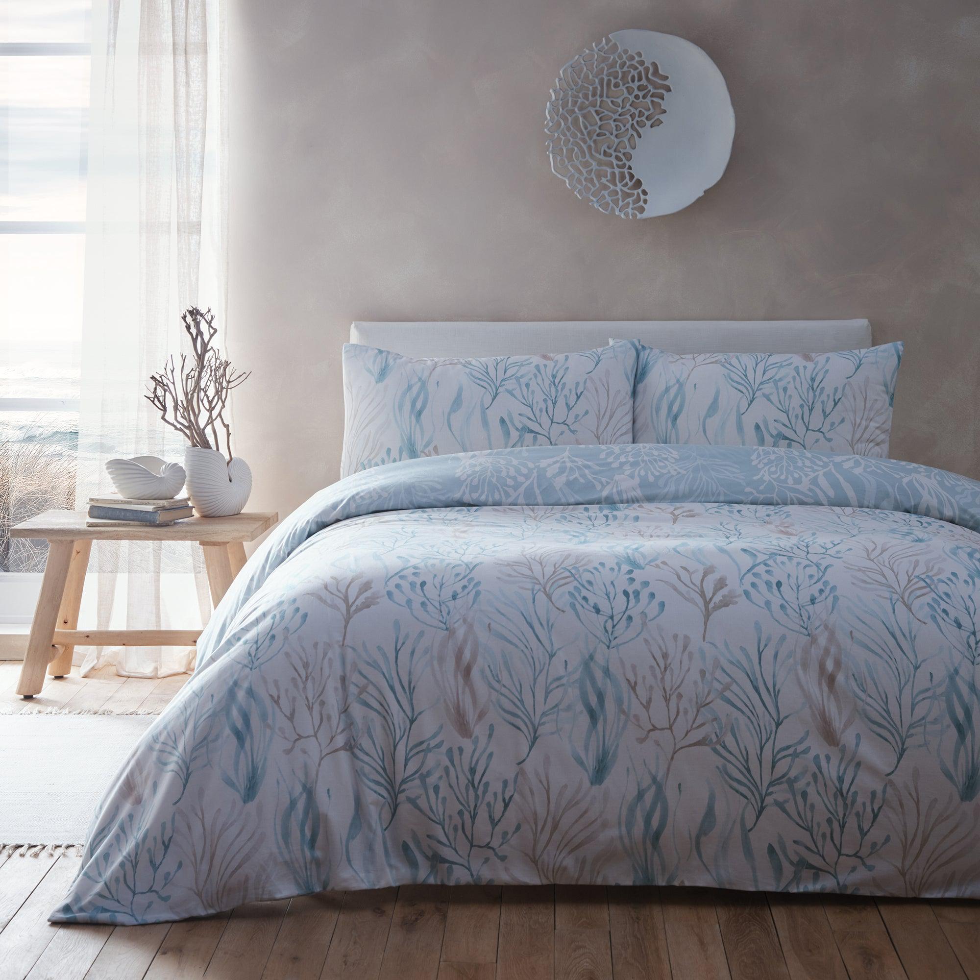 Drift Home Cora Duvet Cover Set - Seafoam Green Queen Size 3-Piece Bedding Set | Soft & Breathable Cotton Blend | Perfect for Master Bedroom, Guest Room & Coastal Decor