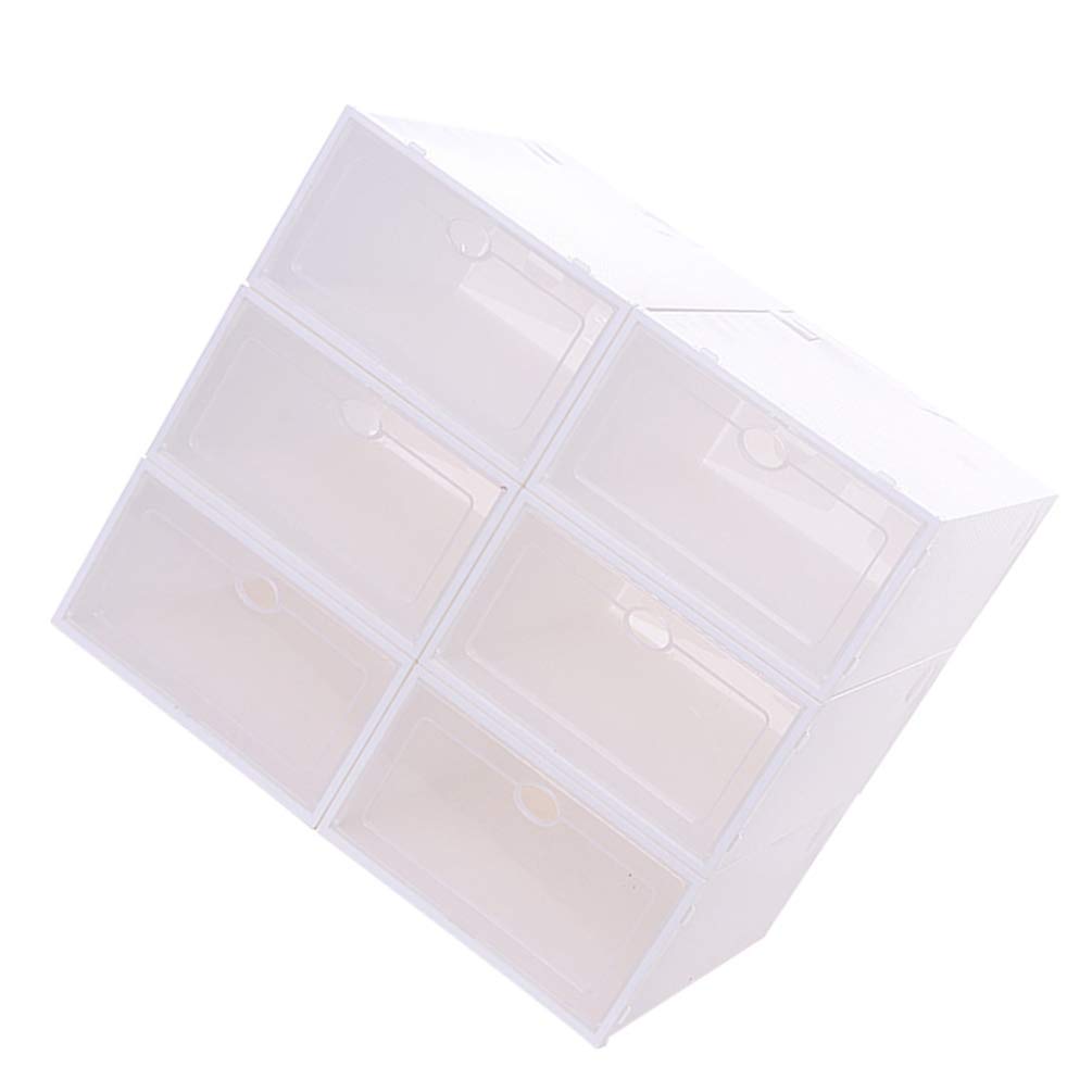 HEMOTON 6-Pack Clear Plastic Stackable Shoe Box Organizer - Transparent Shoe Storage Container for Men & Women - Perfect for Closet Organization, Sneaker Display, and Shoe Collection (White)