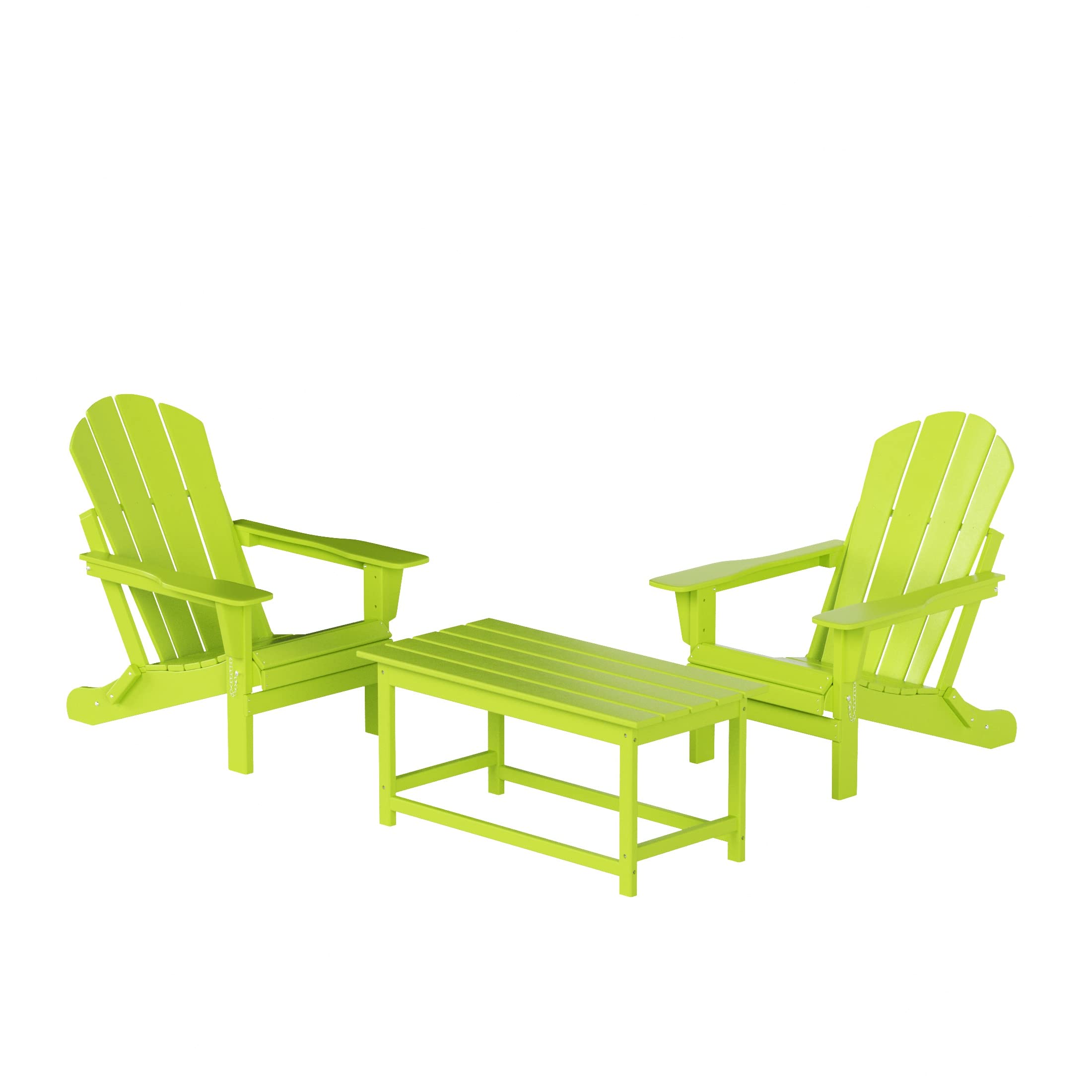 WestinTrends Malibu 3-Piece Outdoor Patio Furniture Set - All-Weather Plastic Adirondack Chairs (Set of 2) with Coffee Table - Perfect for Porch, Lawn, Backyard & Poolside - Lime Green
