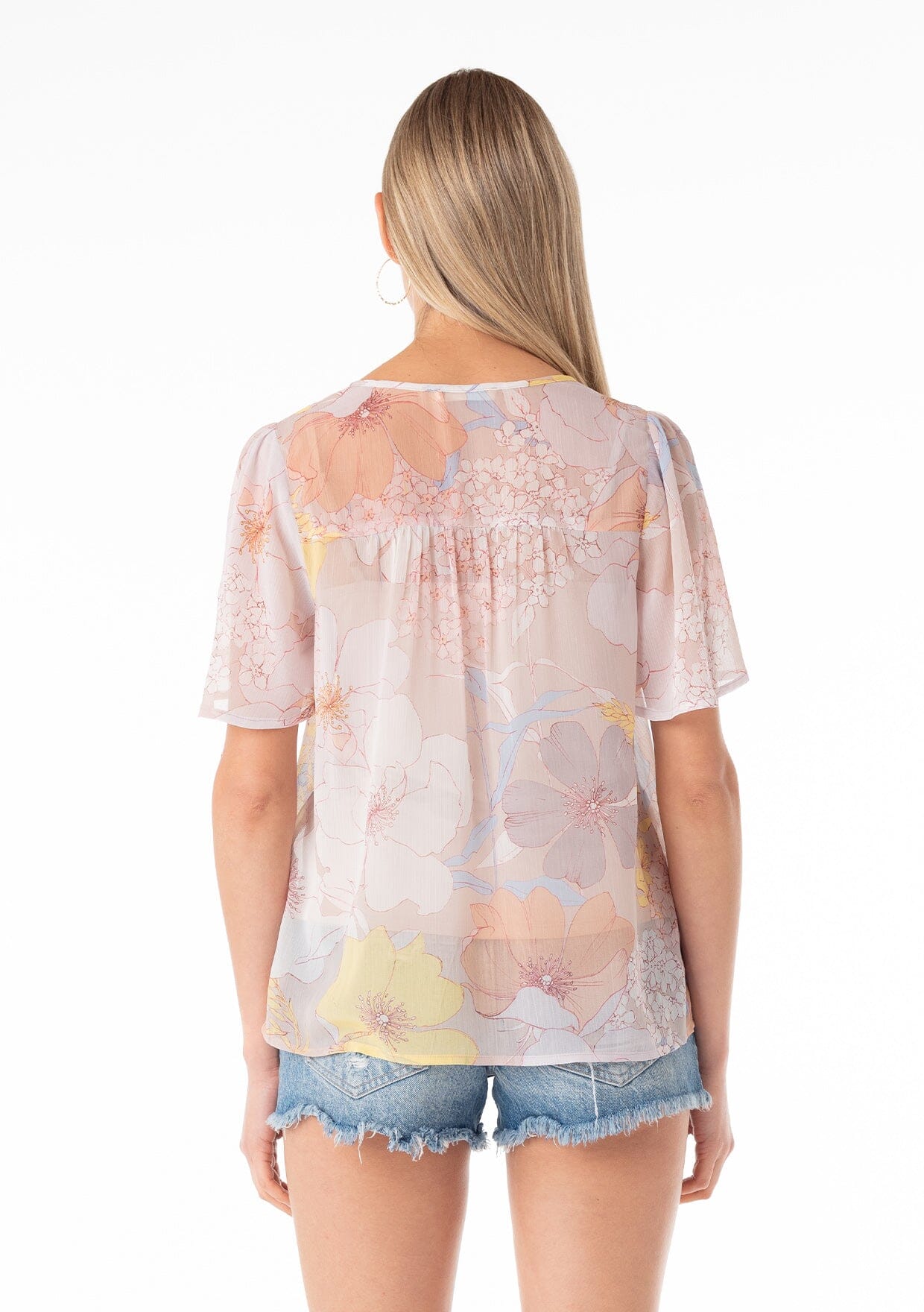 Bisou Floral Blouse for Women - Elegant Floral Print Top with Short Sleeves - Perfect for Spring, Summer, Office Wear & Casual Outfits
