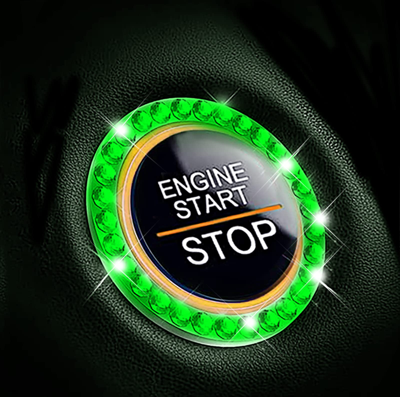 Bling Car Ring Emblem Sticker - Sparkling Push Start Button Cover & Key Ignition Starter Decoration (Green) - Perfect for Car Interior Customization & Luxury Vehicle Accessorizing