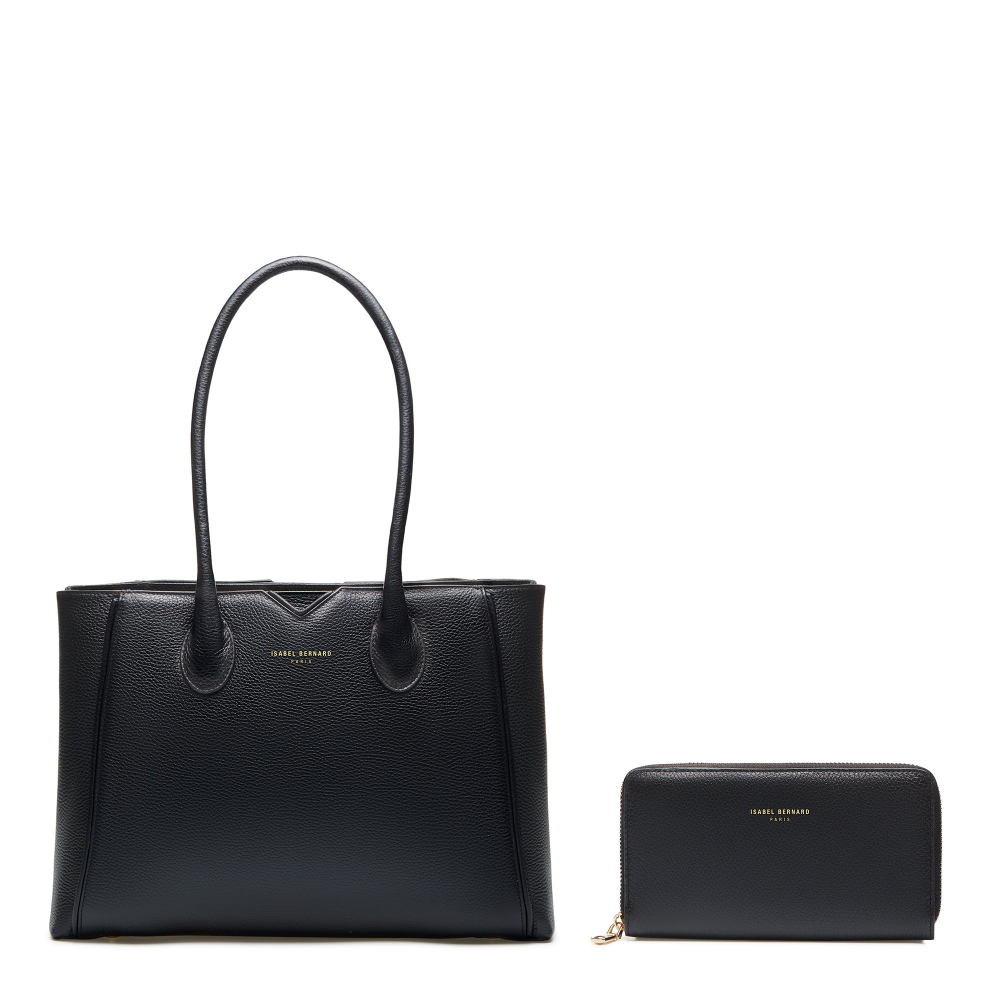 Isabel Black Calfskin Leather Handbag and Wallet Set for Women - Luxury Gift for Birthday, Anniversary & Travel Accessories