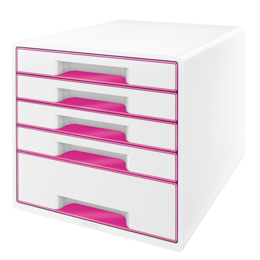 Leitz Wow Cube Storage Box with 5 Drawers - Pink Metallic Organizer for Office, Home & School Supplies | Perfect for Desk, Closet & Craft Room Organization