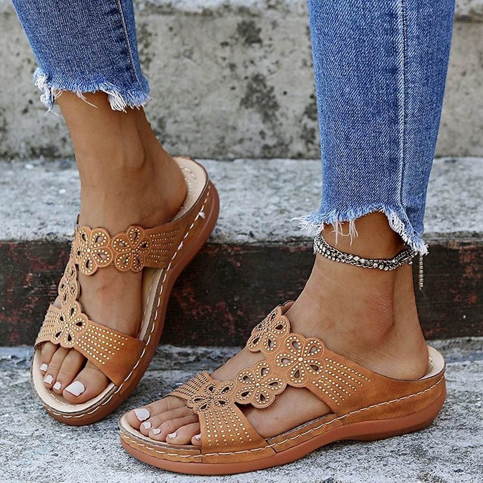 Women's Casual Open-Toe Slide Sandals - Breathable Hollow-Out Design for Home & Outdoor Comfort - Low Heel Slippers for Lounging, Gardening & Errands
