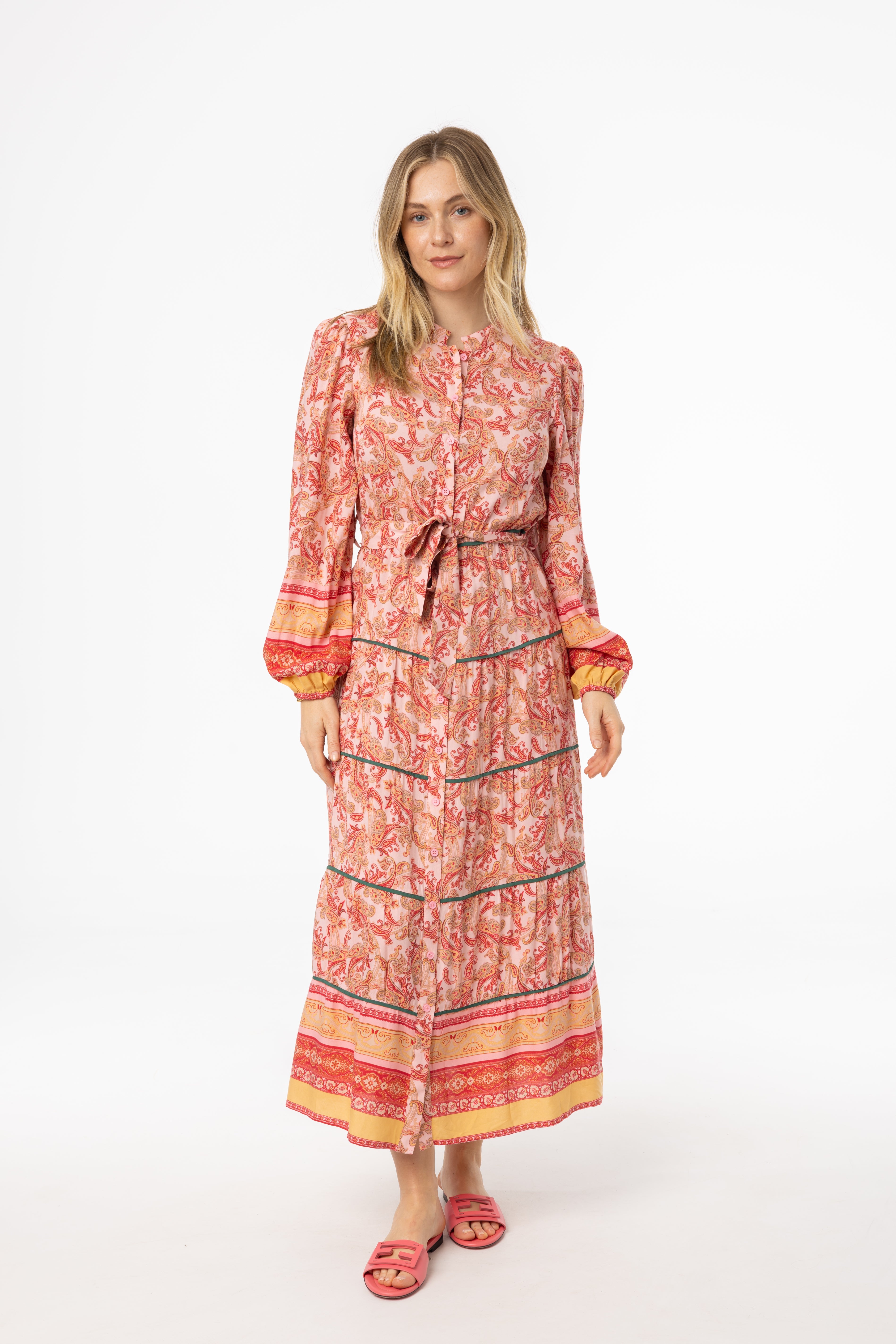 Elegant Pink Paisley Tiered Maxi Dress for Women | Flowy Boho Summer Dress | Perfect for Beach Vacations, Weddings & Date Nights